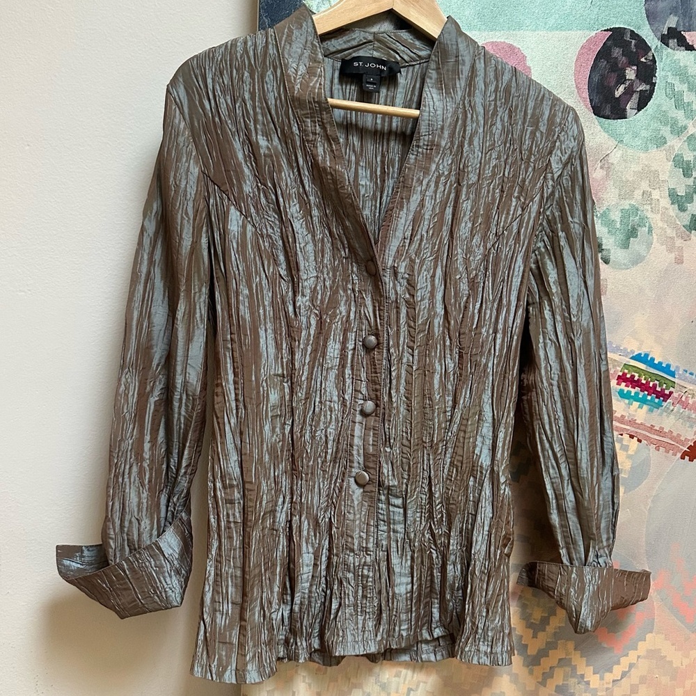 St. John Y2K vintage iridescent crinkle button down long sleeved blazer top
